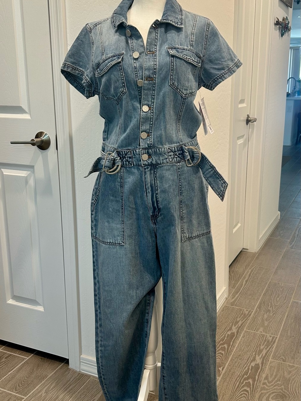Habitual Washed Blue Denim Utility Jumpsuit